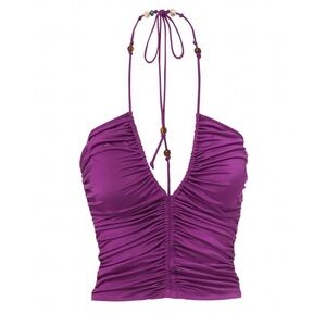 Veronica Beard Nikita Ruched Halter Top Beaded Strappy Dark Violet Purple Size 6
